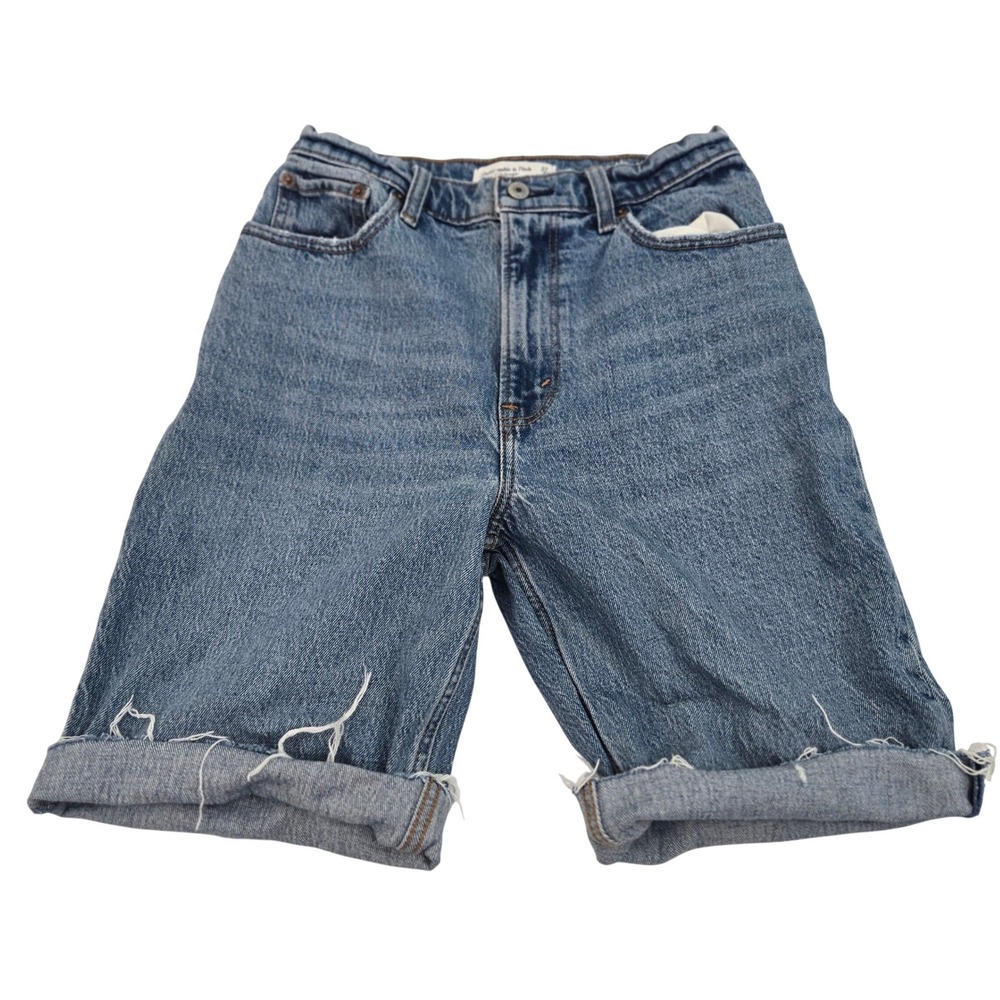 Abercrombie Fitch Curve Love Ultra High Rise 90s‎ Straight Denim Shorts Sz 27 4S